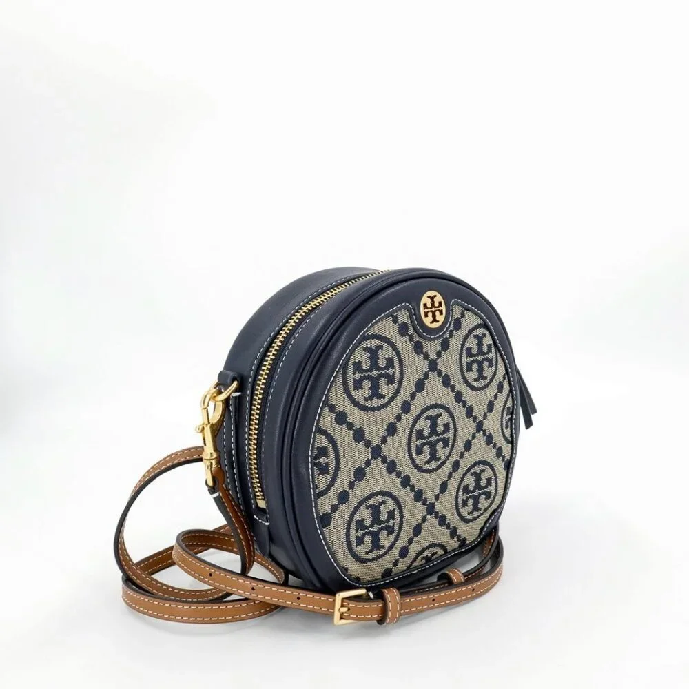 Tory Burch T Monogram Jacquard Moon Crossbody Bag Blue